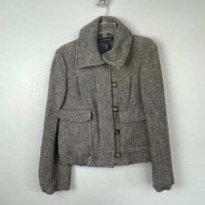 French Connection Women's Grey & White Wool Blend Button Up Jacket